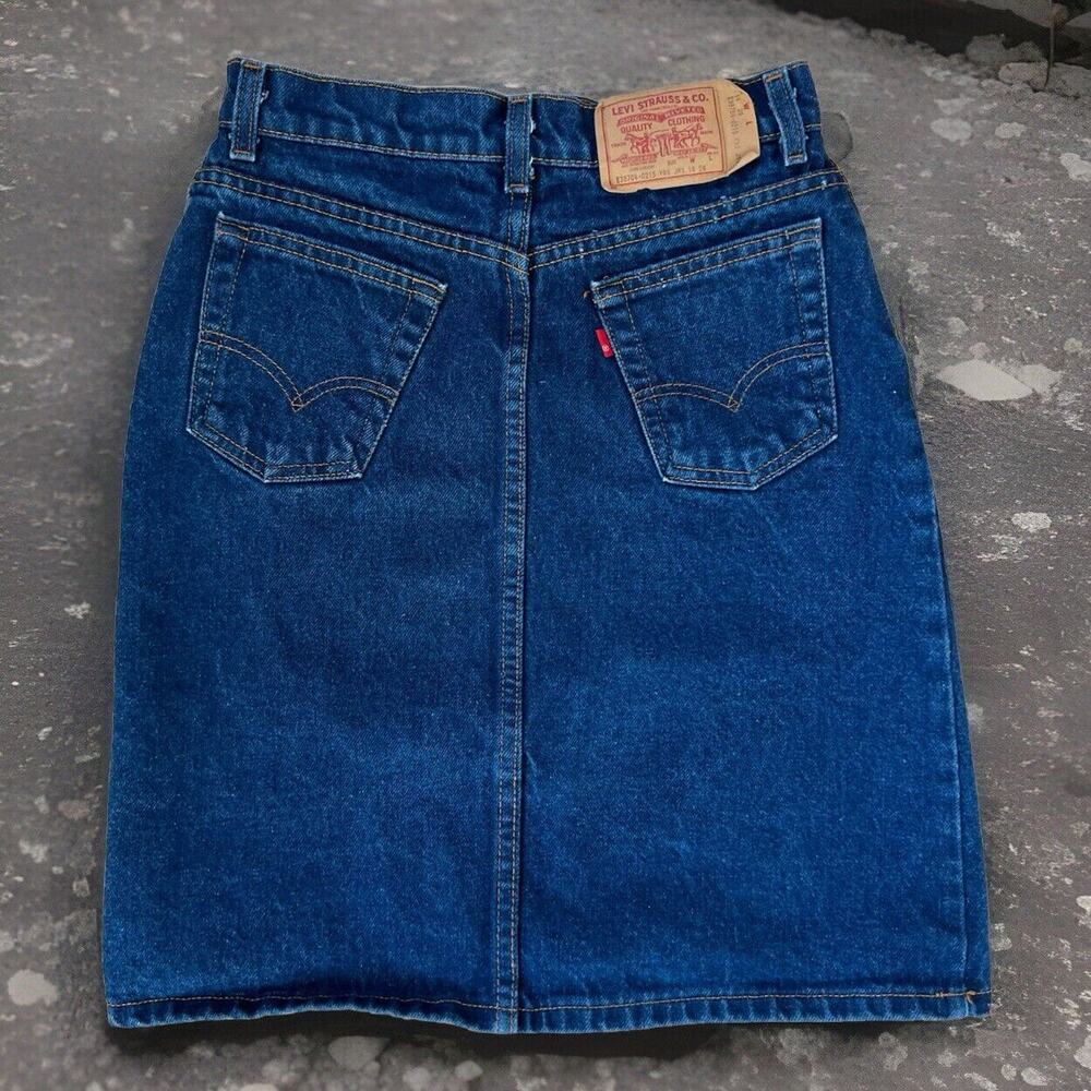 Vintage Levis 704 Skirt 26 Waist Blue Dark Wash 80s Midi Made in USA Cowgirl